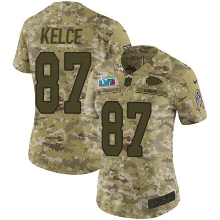 Nike Chiefs #87 Travis Kelce Camo Super Bowl LVII Patch Women's Stitched NFL Limited 2018 Salute To Service Jersey