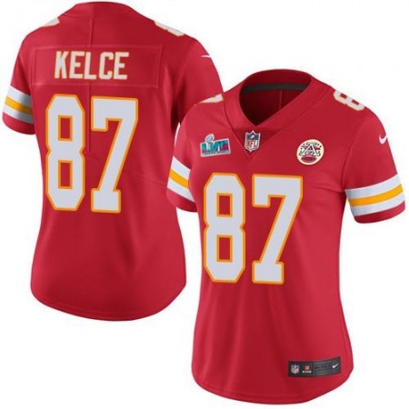 Nike Chiefs #87 Travis Kelce Red Team Color Super Bowl LVII Patch Women's Stitched NFL Vapor Untouchable Limited Jersey