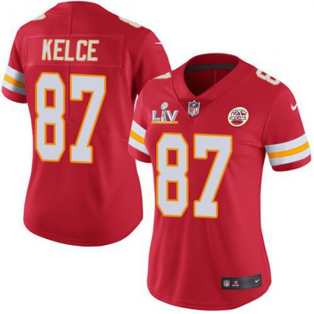 Nike Chiefs #87 Travis Kelce Red Team Color Women's Super Bowl LV Bound Stitched NFL Vapor Untouchable Limited Jersey