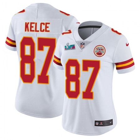Nike Chiefs #87 Travis Kelce White Super Bowl LVII Patch Women's Stitched NFL Vapor Untouchable Limited Jersey