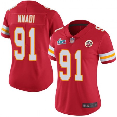 Nike Chiefs #91 Derrick Nnadi Red Team Color Super Bowl LVII Patch Women's Stitched NFL Vapor Untouchable Limited Jersey