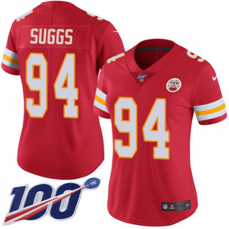 Nike Chiefs #94 Terrell Suggs Red Team Color Women's Stitched NFL 100th Season Vapor Untouchable Limited Jersey