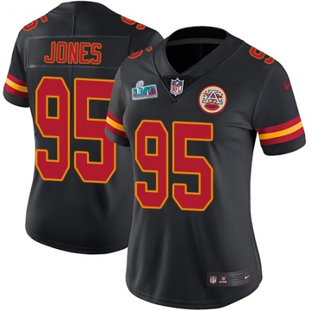 Nike Chiefs #95 Chris Jones Black Super Bowl LVII Patch Women's Stitched NFL Limited Rush Jersey