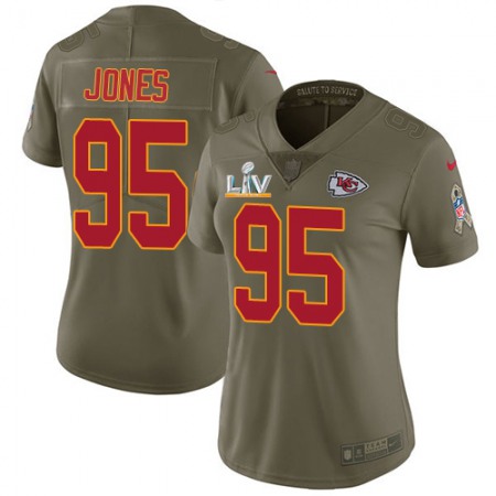 Nike Chiefs #95 Chris Jones Olive Women's Super Bowl LV Bound Stitched NFL Limited 2017 Salute To Service Jersey