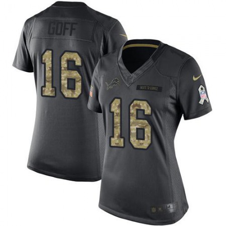 Detroit Lions #16 Jared Goff Black Women's Stitched NFL Limited 2016 Salute to Service Jersey