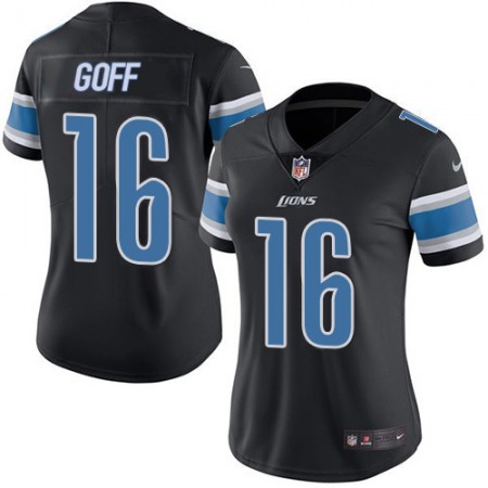 Detroit Lions #16 Jared Goff Black Women's Stitched NFL Limited Rush Jersey