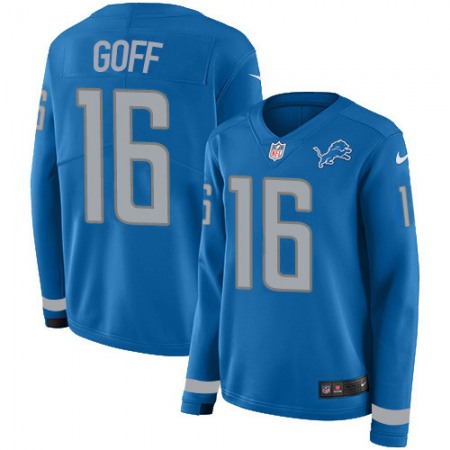 Detroit Lions #16 Jared Goff Blue Team Color Women's Stitched NFL Limited Therma Long Sleeve Jersey