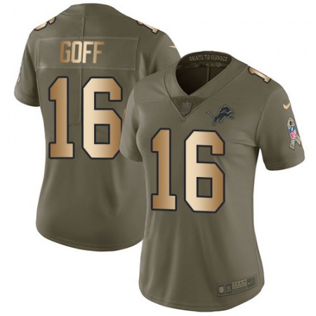 Detroit Lions #16 Jared Goff Olive/Gold Women's Stitched NFL Limited 2017 Salute To Service Jersey