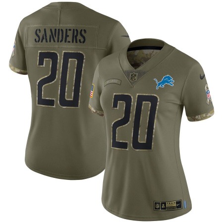 Detroit Lions #20 Barry Sanders Nike Women's 2022 Salute To Service Limited Jersey - Olive