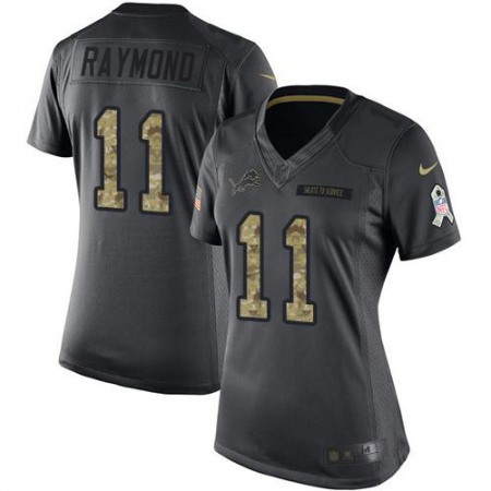 Nike Lions #11 Kalif Raymond Black Women's Stitched NFL Limited 2016 Salute to Service Jersey