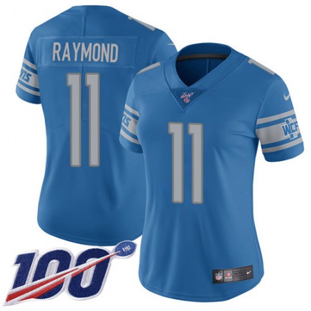 Nike Lions #11 Kalif Raymond Blue Team Color Women's Stitched NFL 100th Season Vapor Untouchable Limited Jersey