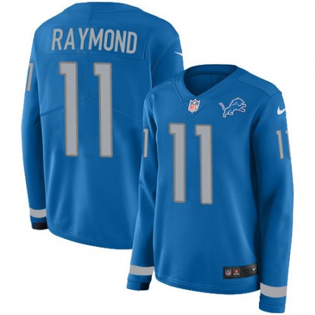 Nike Lions #11 Kalif Raymond Blue Team Color Women's Stitched NFL Limited Therma Long Sleeve Jersey