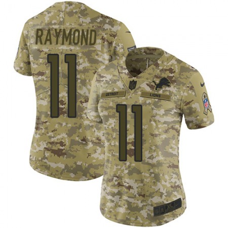 Nike Lions #11 Kalif Raymond Camo Women's Stitched NFL Limited 2018 Salute To Service Jersey