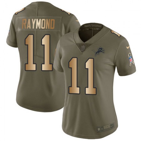 Nike Lions #11 Kalif Raymond Olive/Gold Women's Stitched NFL Limited 2017 Salute To Service Jersey