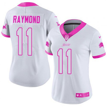 Nike Lions #11 Kalif Raymond White/Pink Women's Stitched NFL Limited Rush Fashion Jersey