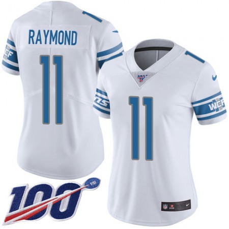 Nike Lions #11 Kalif Raymond White Women's Stitched NFL 100th Season Vapor Untouchable Limited Jersey