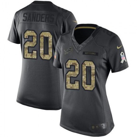 Nike Lions #20 Barry Sanders Black Women's Stitched NFL Limited 2016 Salute to Service Jersey