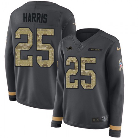 Nike Lions #25 Will Harris Anthracite Salute to Service Women's Stitched NFL Limited Therma Long Sleeve Jersey
