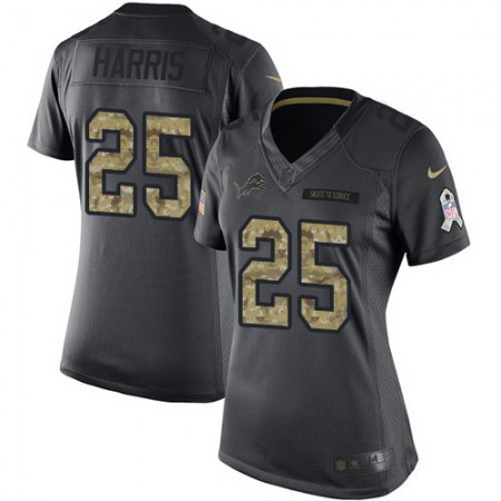 Nike Lions #25 Will Harris Black Women's Stitched NFL Limited 2016 Salute to Service Jersey