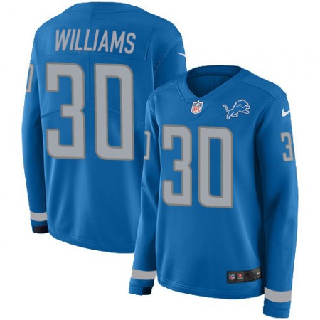 Nike Lions #30 Jamaal Williams Blue Team Color Women's Stitched NFL Limited Therma Long Sleeve Jersey