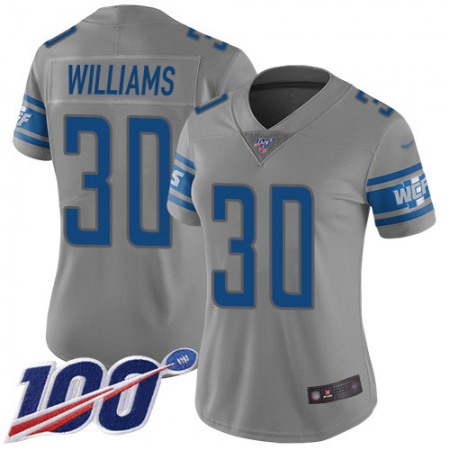 Nike Lions #30 Jamaal Williams Gray Women's Stitched NFL Limited Inverted Legend 100th Season Jersey
