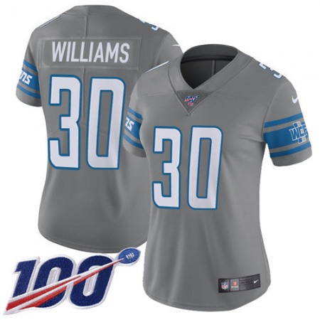 Nike Lions #30 Jamaal Williams Gray Women's Stitched NFL Limited Rush 100th Season Jersey