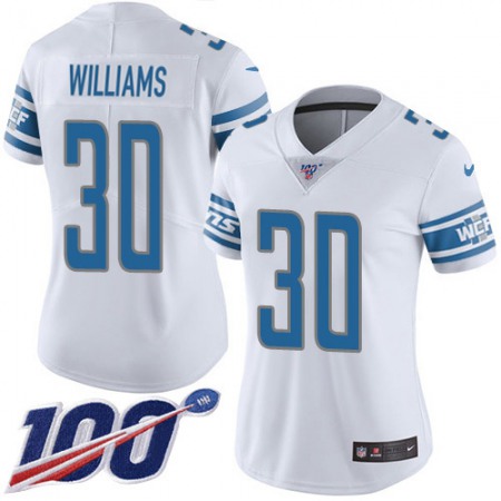 Nike Lions #30 Jamaal Williams White Women's Stitched NFL 100th Season Vapor Untouchable Limited Jersey