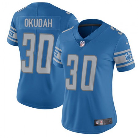 Nike Lions #30 Jeff Okudah Blue Team Color Women's Stitched NFL Vapor Untouchable Limited Jersey