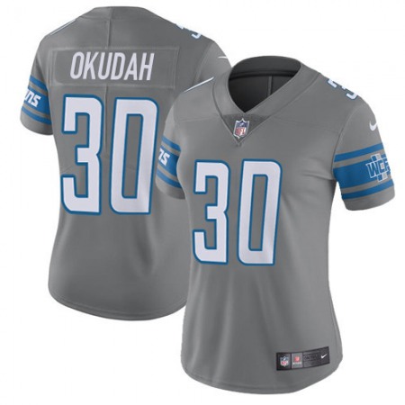 Nike Lions #30 Jeff Okudah Gray Women's Stitched NFL Limited Rush Jersey