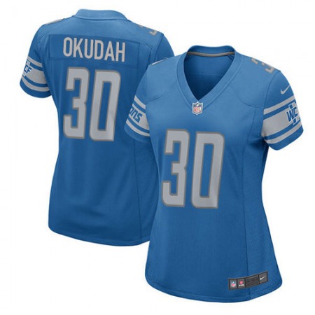 Nike Lions #30 Jeff Okudah Light Blue Team Color Women's Stitched NFL Elite Jersey
