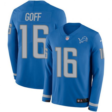 Detroit Lions #16 Jared Goff Blue Team Color Youth Stitched NFL Limited Therma Long Sleeve Jersey
