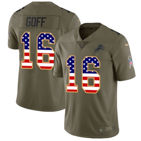 Detroit Lions #16 Jared Goff Olive/USA Flag Youth Stitched NFL Limited 2017 Salute To Service Jersey
