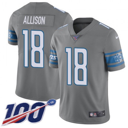 Nike Lions #18 Geronimo Allison Gray Youth Stitched NFL Limited Rush 100th Season Jersey