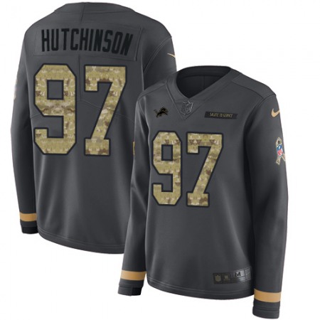 Nike Lions #97 Aidan Hutchinson Anthracite Salute to Service Women's Stitched NFL Limited Therma Long Sleeve Jersey