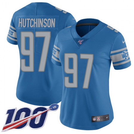 Nike Lions #97 Aidan Hutchinson Blue Team Color Women's Stitched NFL 100th Season Vapor Untouchable Limited Jersey