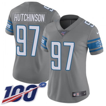 Nike Lions #97 Aidan Hutchinson Gray Women's Stitched NFL Limited Rush 100th Season Jersey