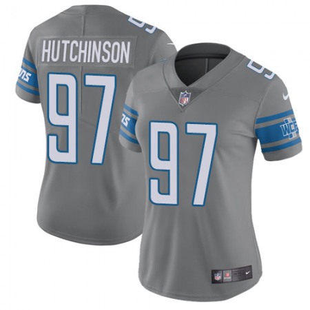 Nike Lions #97 Aidan Hutchinson Gray Women's Stitched NFL Limited Rush Jersey