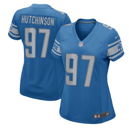 Nike Lions #97 Aidan Hutchinson Light Blue Team Color Women's Stitched NFL Elite Jersey
