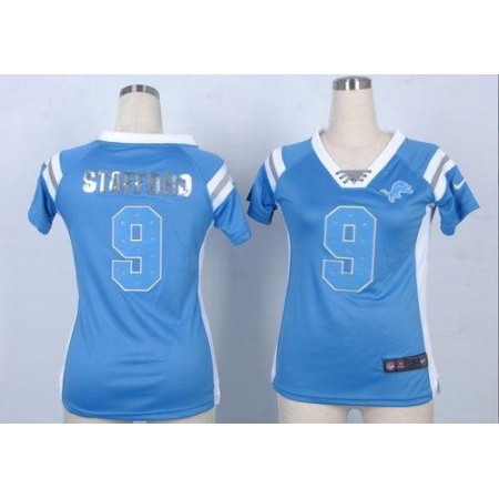 Nike Lions #9 Matthew Stafford Light Blue Team Color Women's Stitched NFL Elite Draft Him Shimmer Jersey