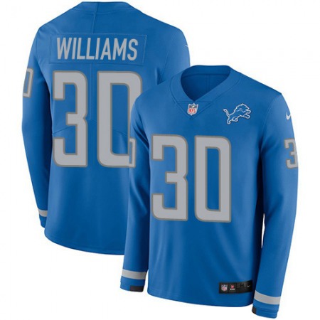 Nike Lions #30 Jamaal Williams Blue Team Color Youth Stitched NFL Limited Therma Long Sleeve Jersey