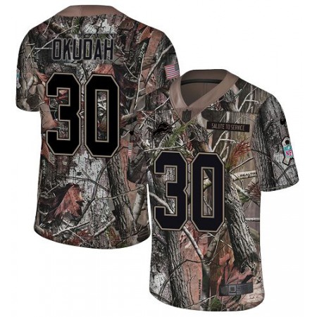 Nike Lions #30 Jeff Okudah Camo Youth Stitched NFL Limited Rush Realtree Jersey