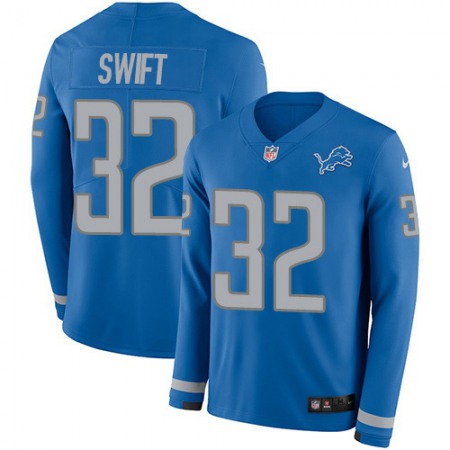 Nike Lions #32 D'Andre Swift Blue Team Color Youth Stitched NFL Limited Therma Long Sleeve Jersey