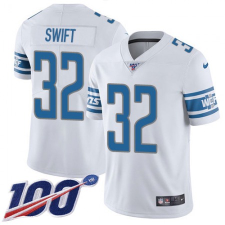 Nike Lions #32 D'Andre Swift White Youth Stitched NFL 100th Season Vapor Untouchable Limited Jersey