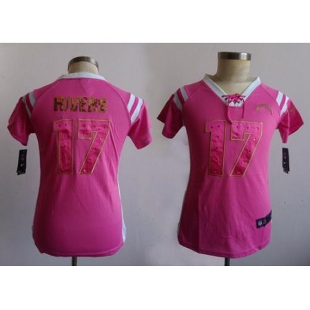 Nike Chargers #17 Philip Rivers Pink Women's Stitched NFL Elite Draft Him Shimmer Jersey