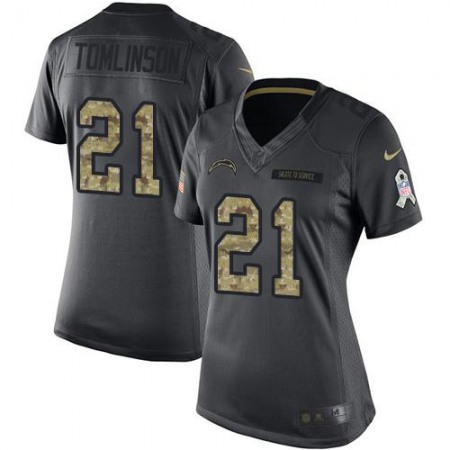 Nike Chargers #21 LaDainian Tomlinson Black Women's Stitched NFL Limited 2016 Salute to Service Jersey