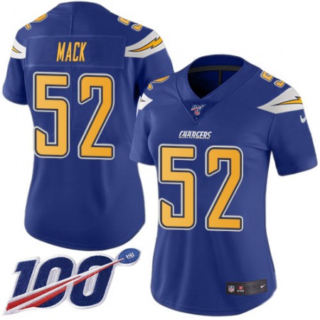 Nike Chargers #52 Khalil Mack Electric Blue Women's Stitched NFL Limited Rush 100th Season Jersey