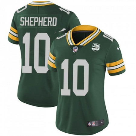 Nike Packers #10 Darrius Shepherd Green Team Color Women's 100th Season Stitched NFL Vapor Untouchable Limited Jersey