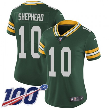 Nike Packers #10 Darrius Shepherd Green Team Color Women's Stitched NFL 100th Season Vapor Untouchable Limited Jersey