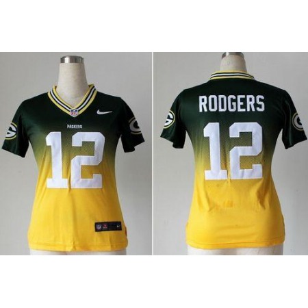 Nike Packers #12 Aaron Rodgers Green/Gold Women's Stitched NFL Elite Fadeaway Fashion Jersey