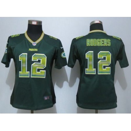 Nike Packers #12 Aaron Rodgers Green Team Color Women's Stitched NFL Elite Strobe Jersey
